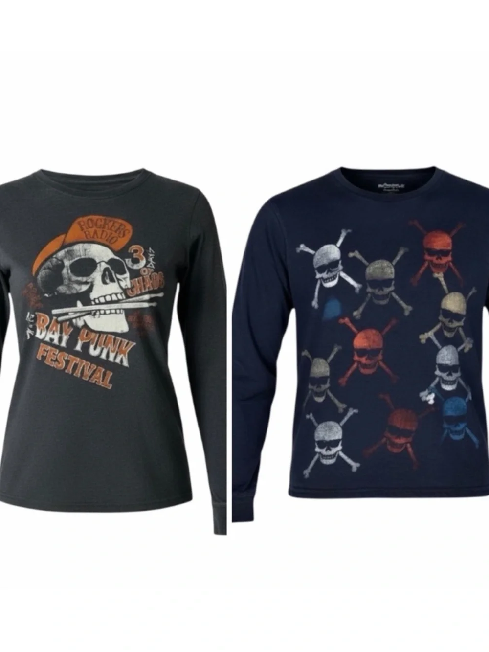 Set of 2 Gap Skull Graphic Print Crewneck Long Sleeve Cotton T-Shirts Size Large